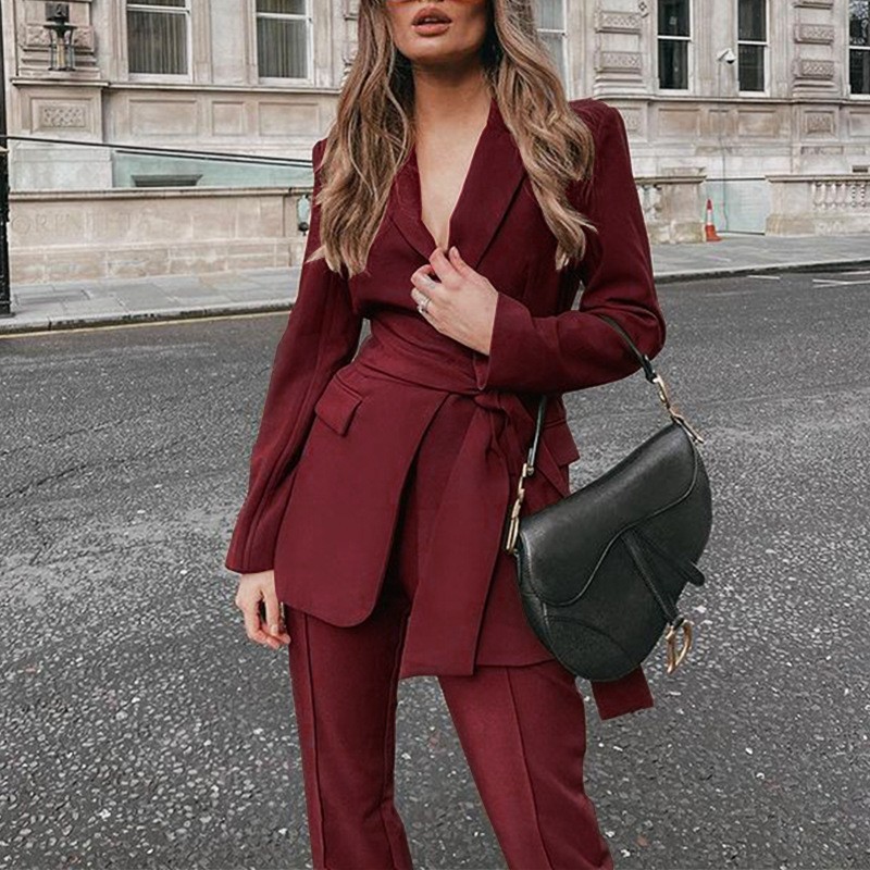 FD507 spot 2022 autumn/winter cross-border women's fashion temperament long sleeve small suit pantsuit two-piece set