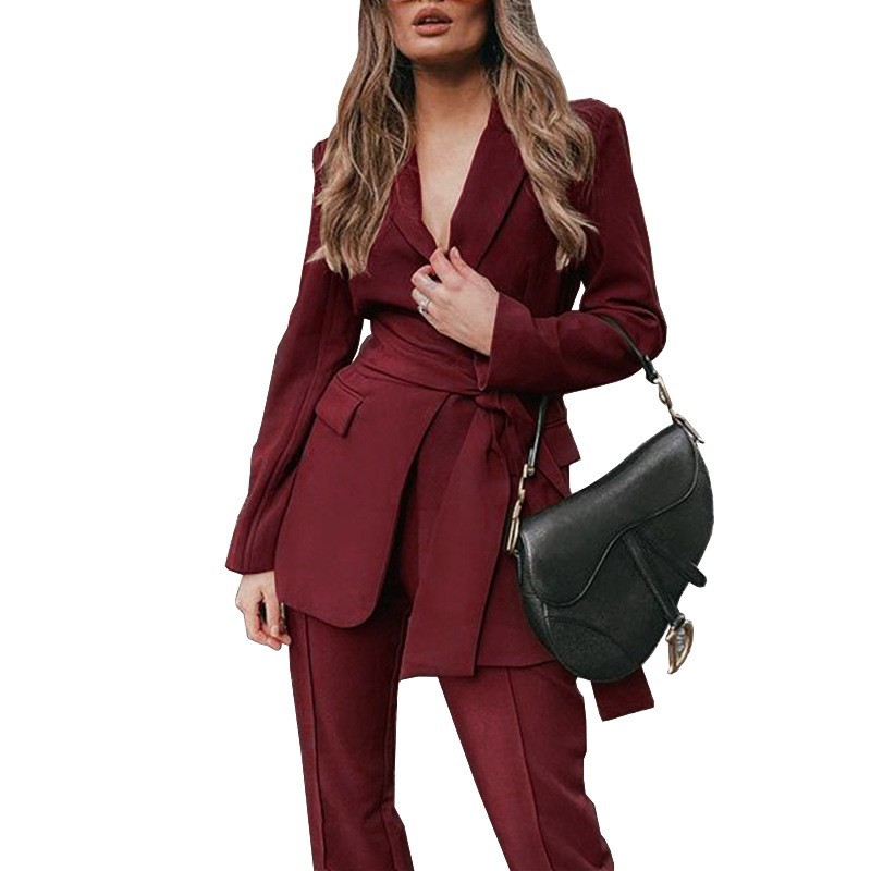 FD507 spot 2022 autumn/winter cross-border women's fashion temperament long sleeve small suit pantsuit two-piece set