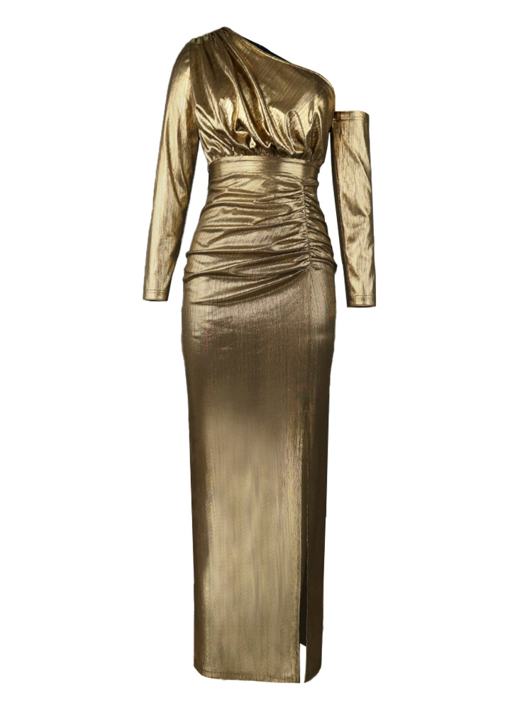 Light luxury socialite style one shoulder inclined collar dress fall fashion sense party dress