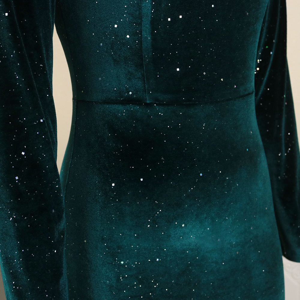 Fall/winter new sexy diagonal skirt velvet party dress sequin dress