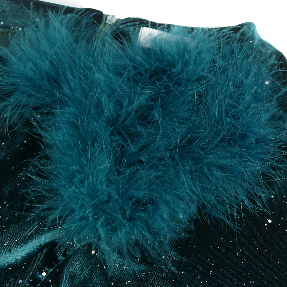 Fall/winter new sexy diagonal skirt velvet party dress sequin dress