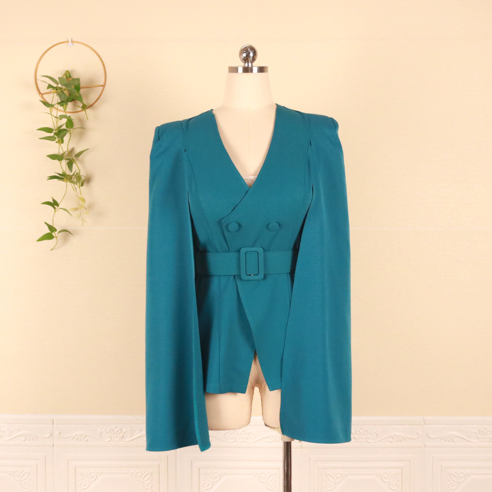 V-neck fly sleeve loose button ruffle belt S-XXXL plus size women's coat