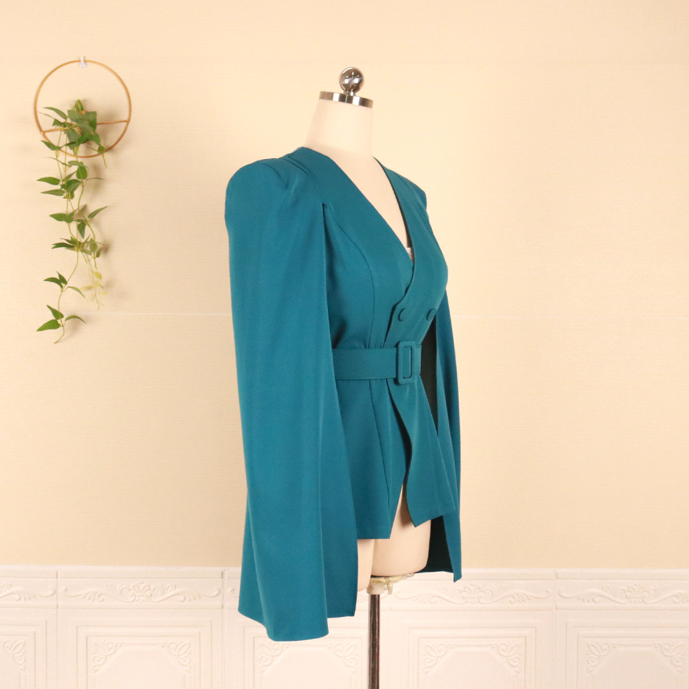 V-neck fly sleeve loose button ruffle belt S-XXXL plus size women's coat