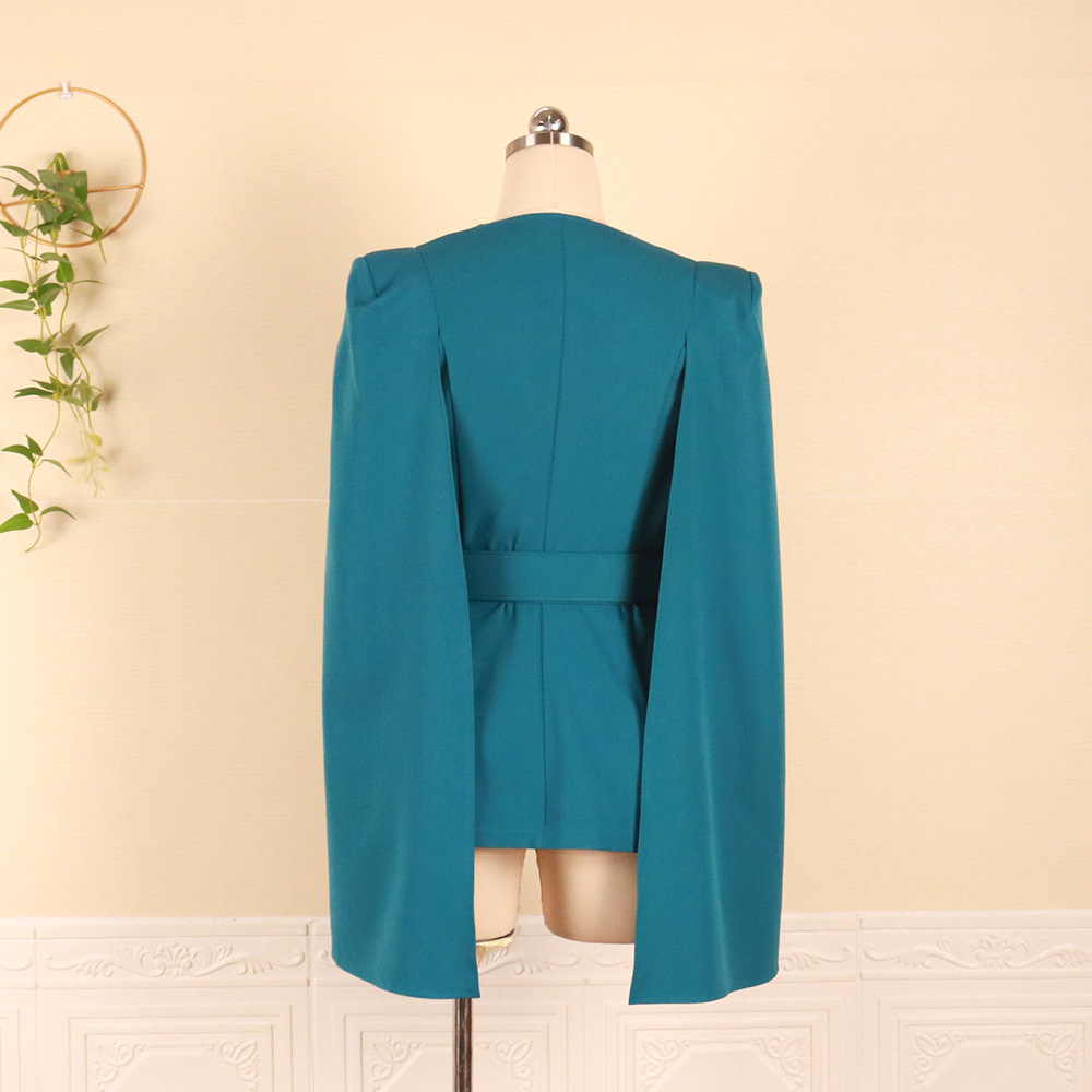 V-neck fly sleeve loose button ruffle belt S-XXXL plus size women's coat