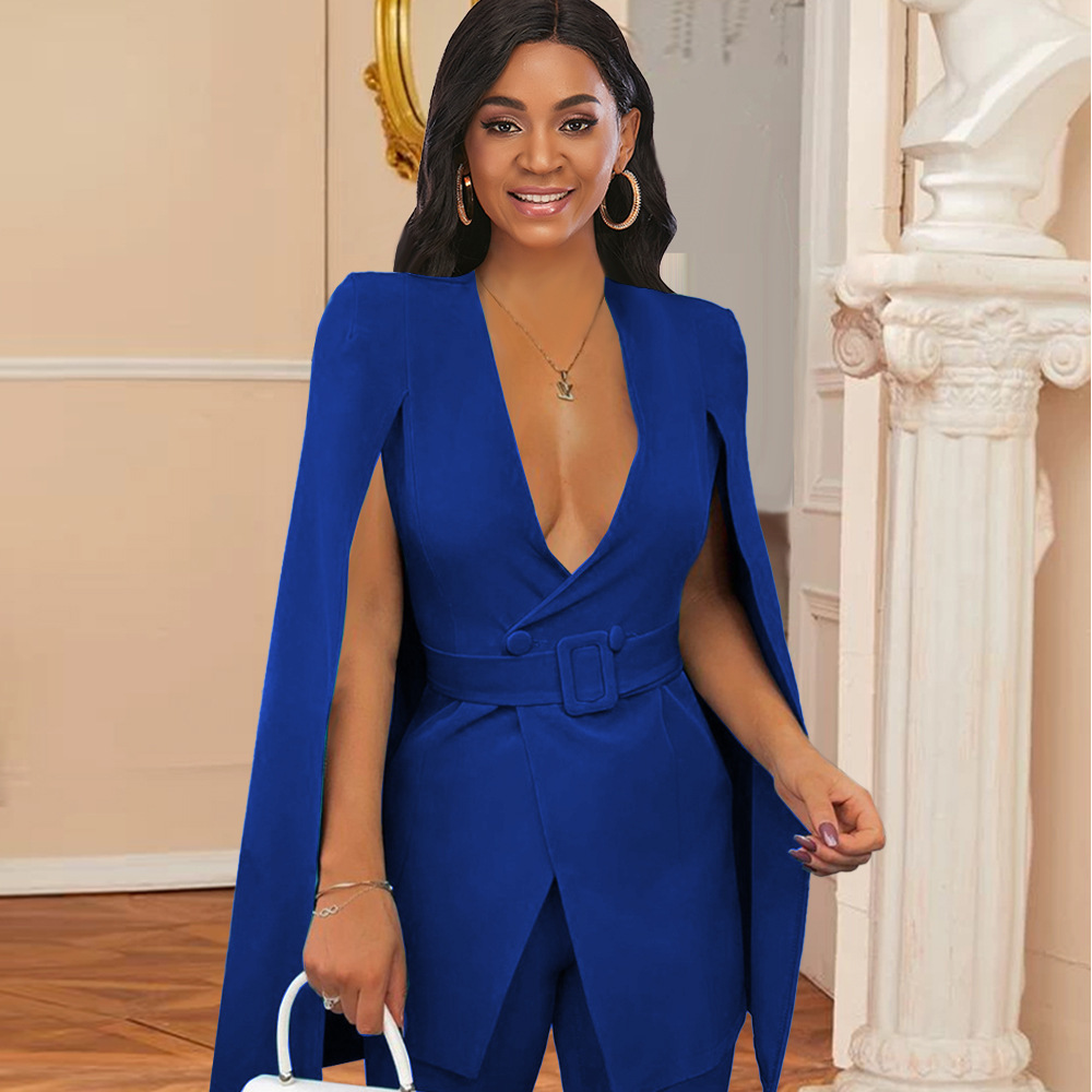 V-neck fly sleeve loose button ruffle belt S-XXXL plus size women's coat