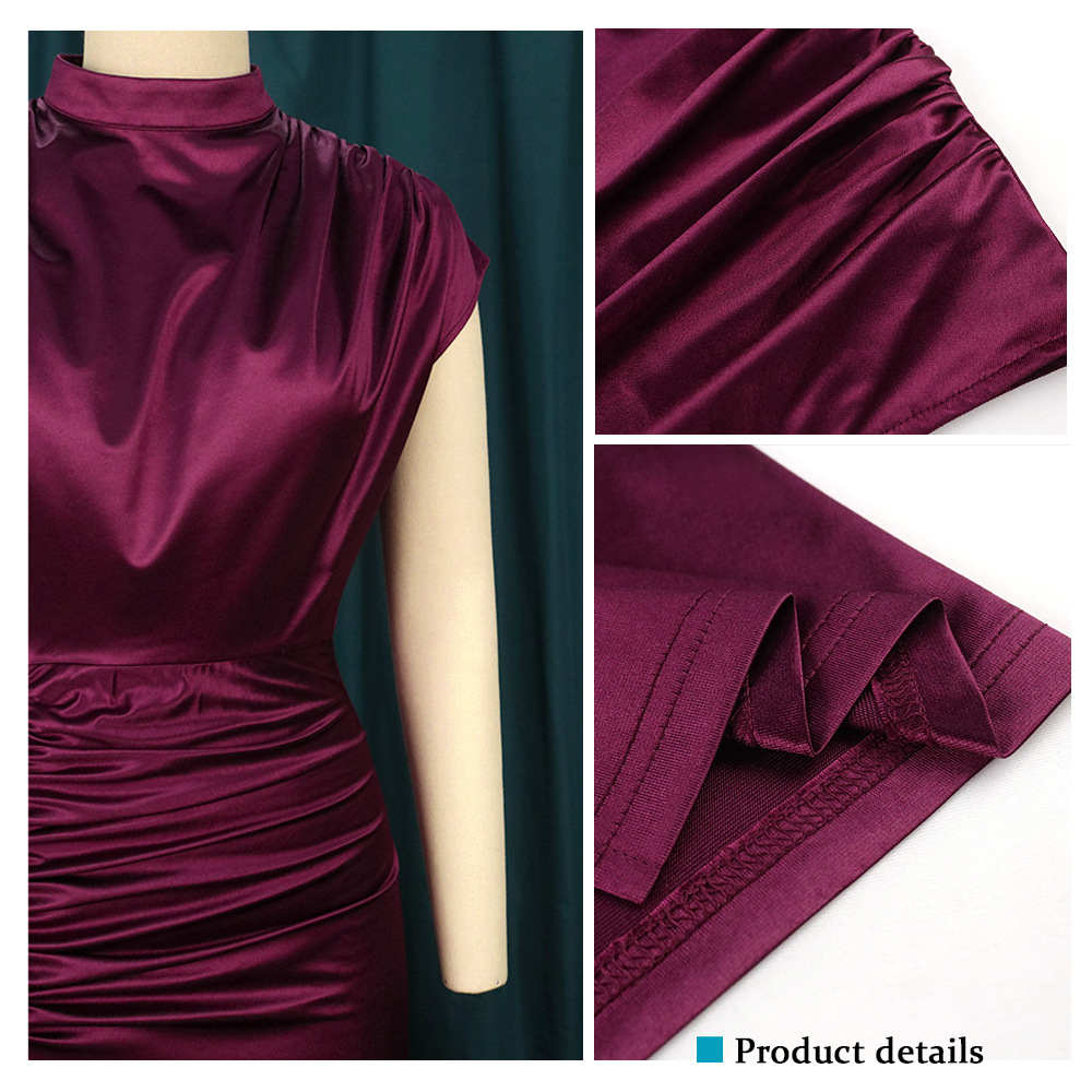 High Collar New Long Dress Solid Dress High Waist Temperament Commuter Red Curved Dress Long Dresses