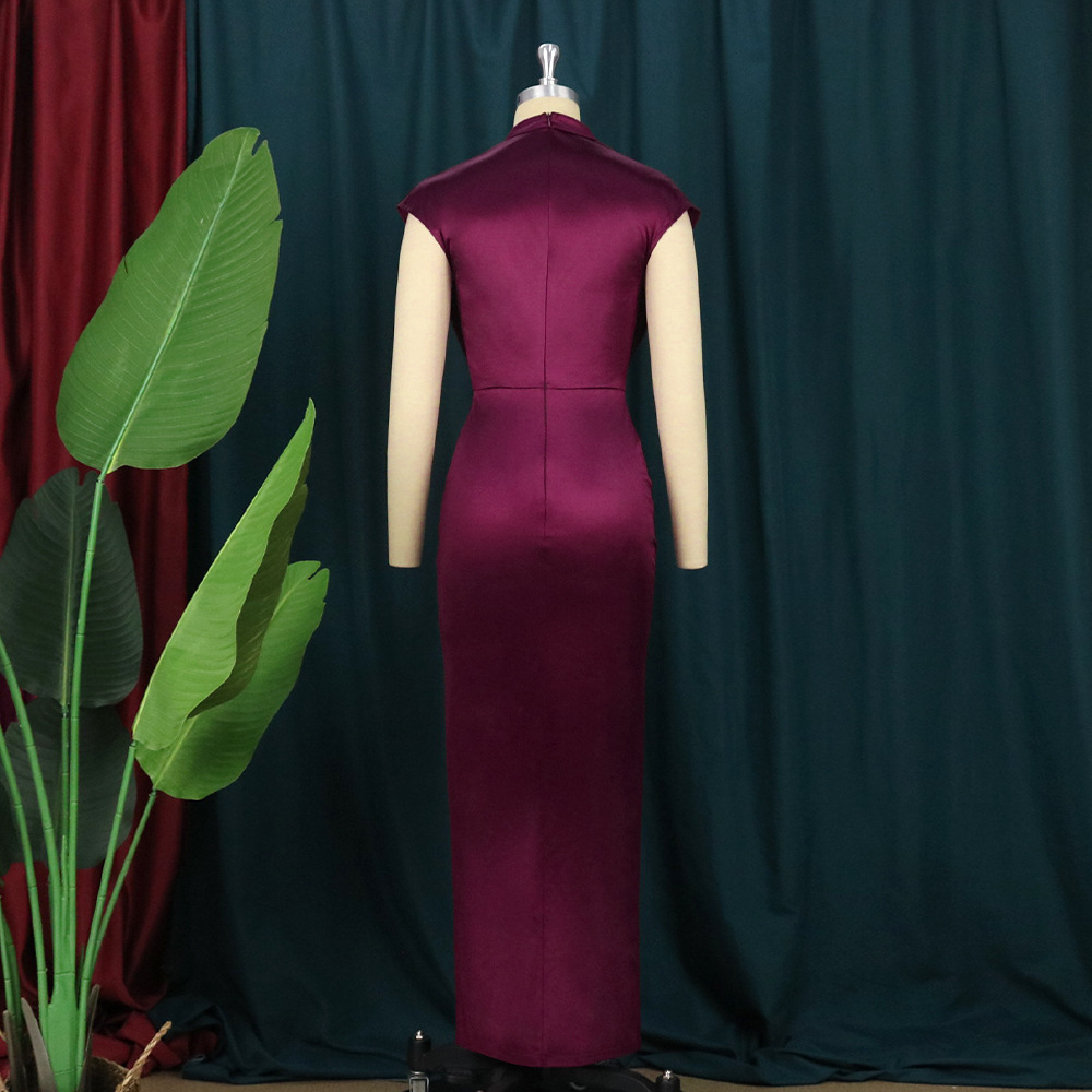 High Collar New Long Dress Solid Dress High Waist Temperament Commuter Red Curved Dress Long Dresses