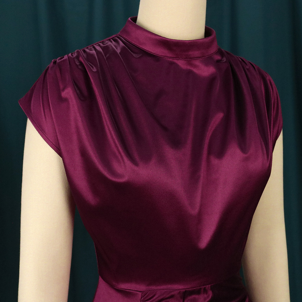 High Collar New Long Dress Solid Dress High Waist Temperament Commuter Red Curved Dress Long Dresses