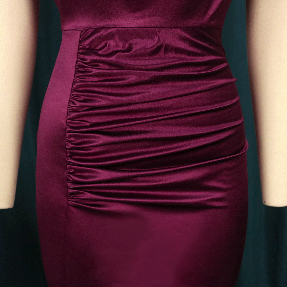 High Collar New Long Dress Solid Dress High Waist Temperament Commuter Red Curved Dress Long Dresses