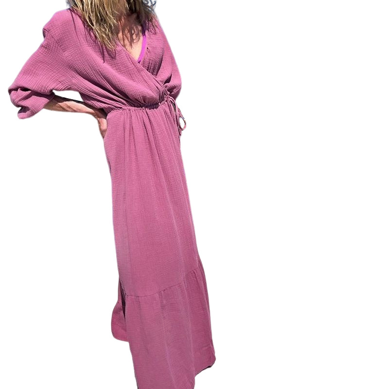 FD1049 Women's Fall 2022 New Fashion V-neck Long sleeve loose mid-length dress