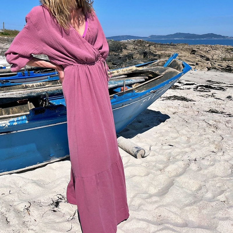 FD1049 Women's Fall 2022 New Fashion V-neck Long sleeve loose mid-length dress