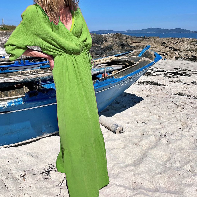 FD1049 Women's Fall 2022 New Fashion V-neck Long sleeve loose mid-length dress