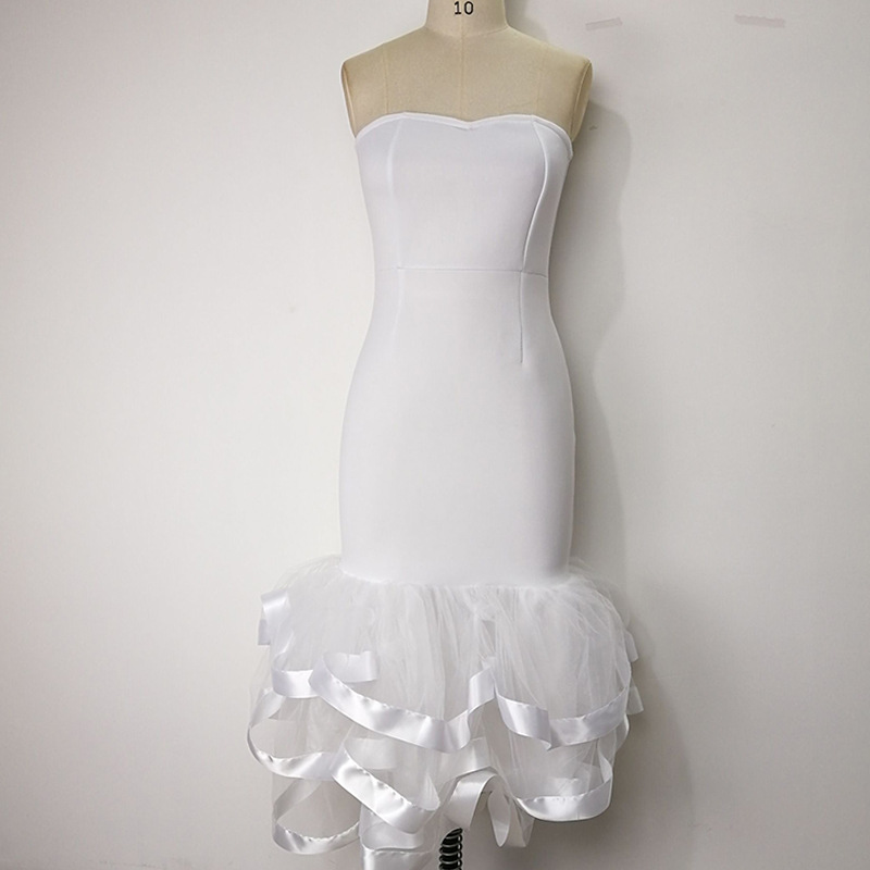 Sexy strapless perspective gauze wrap buttocks skirt small dress large women's dress party dress