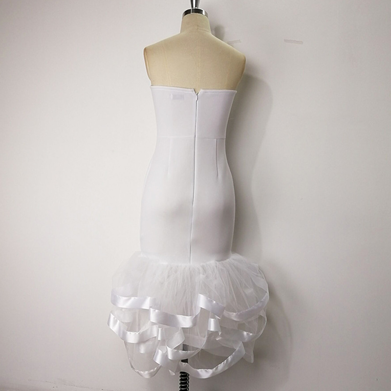 Sexy strapless perspective gauze wrap buttocks skirt small dress large women's dress party dress