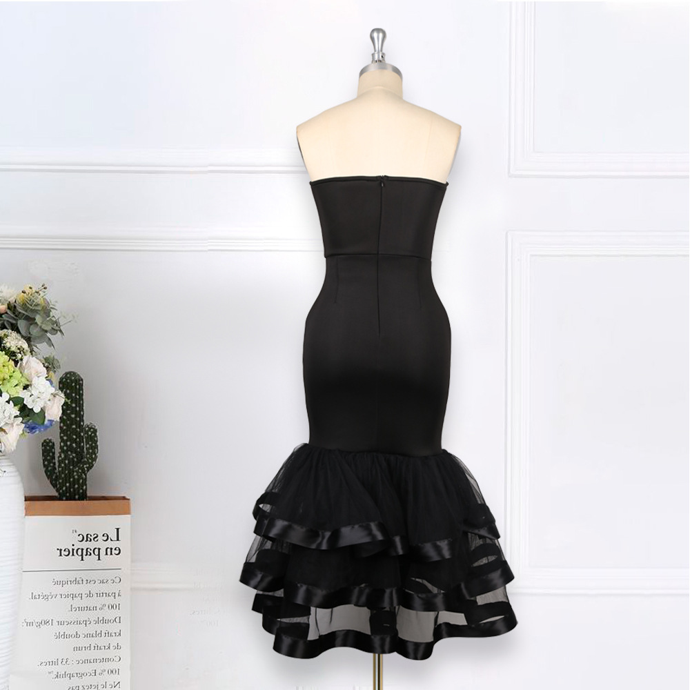 Sexy strapless perspective gauze wrap buttocks skirt small dress large women's dress party dress