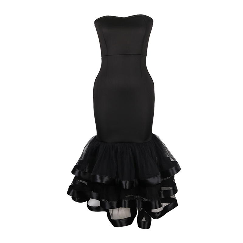 Sexy strapless perspective gauze wrap buttocks skirt small dress large women's dress party dress