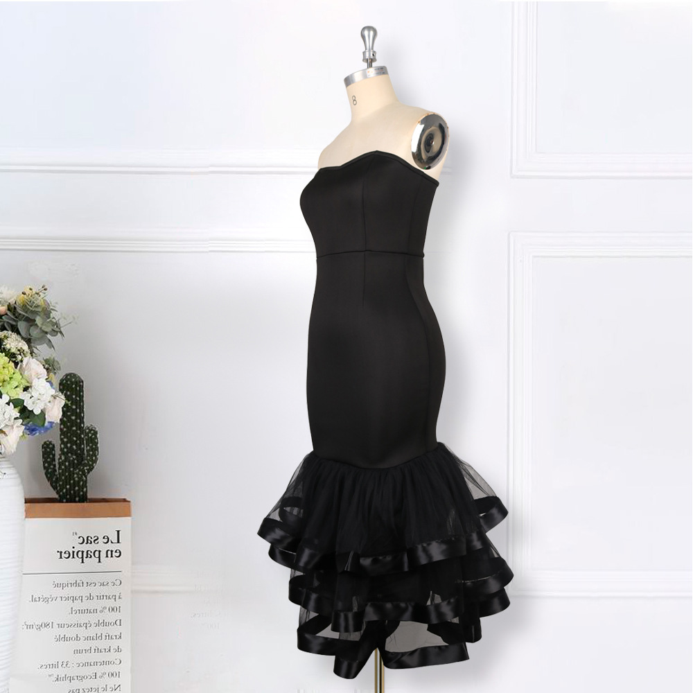 Sexy strapless perspective gauze wrap buttocks skirt small dress large women's dress party dress