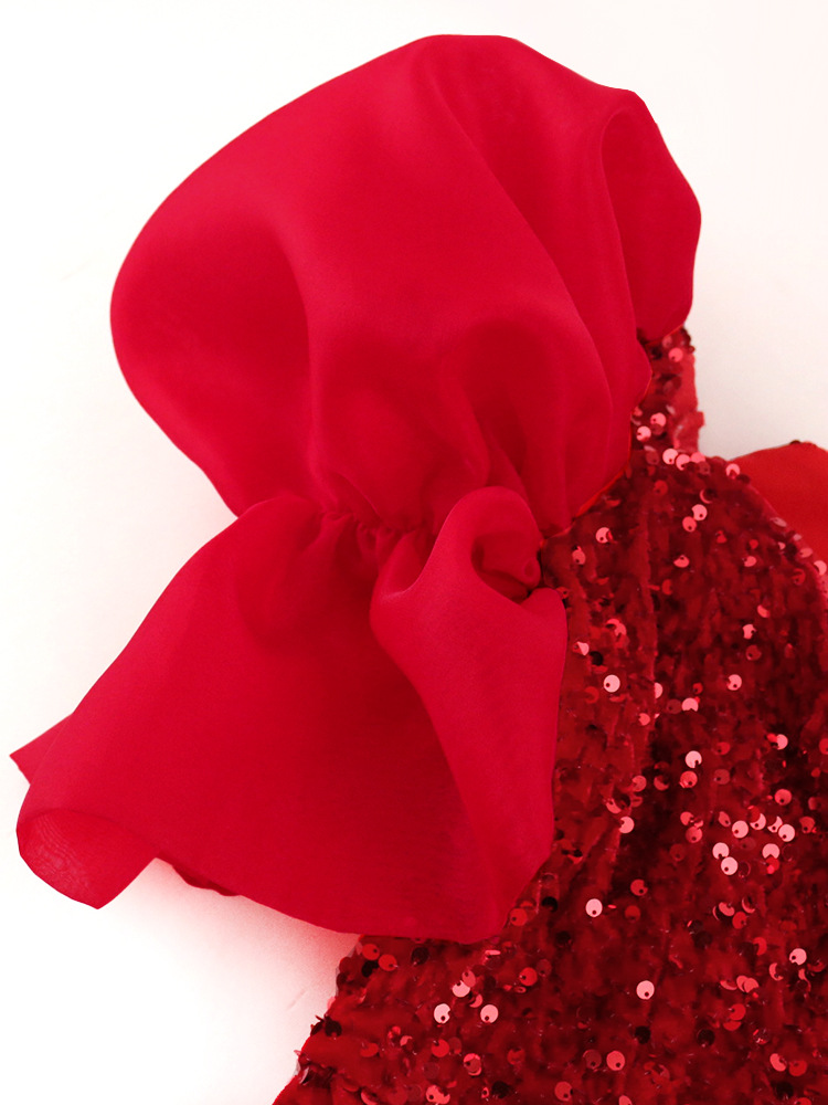 Sexy ruffle V-neck temperament sequins high-end long dress celebrity banquet evening dress women party dress