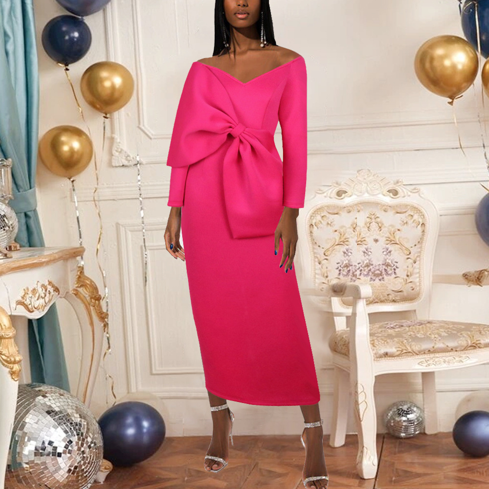 Sexy Deep V Bowknot High Waist Hip Wrap Party S-XXXL Large Women's Dress party dress