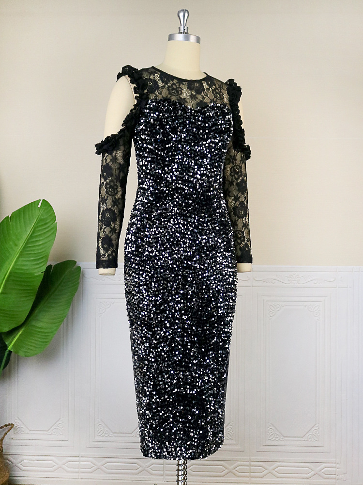 Green Bubble Sleeve Christmas Dress Banquet Evening Dress Large Women's Dress Party Dress