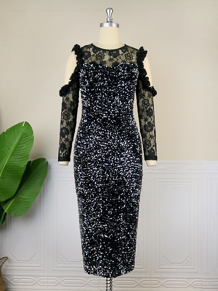 Green Bubble Sleeve Christmas Dress Banquet Evening Dress Large Women's Dress Party Dress