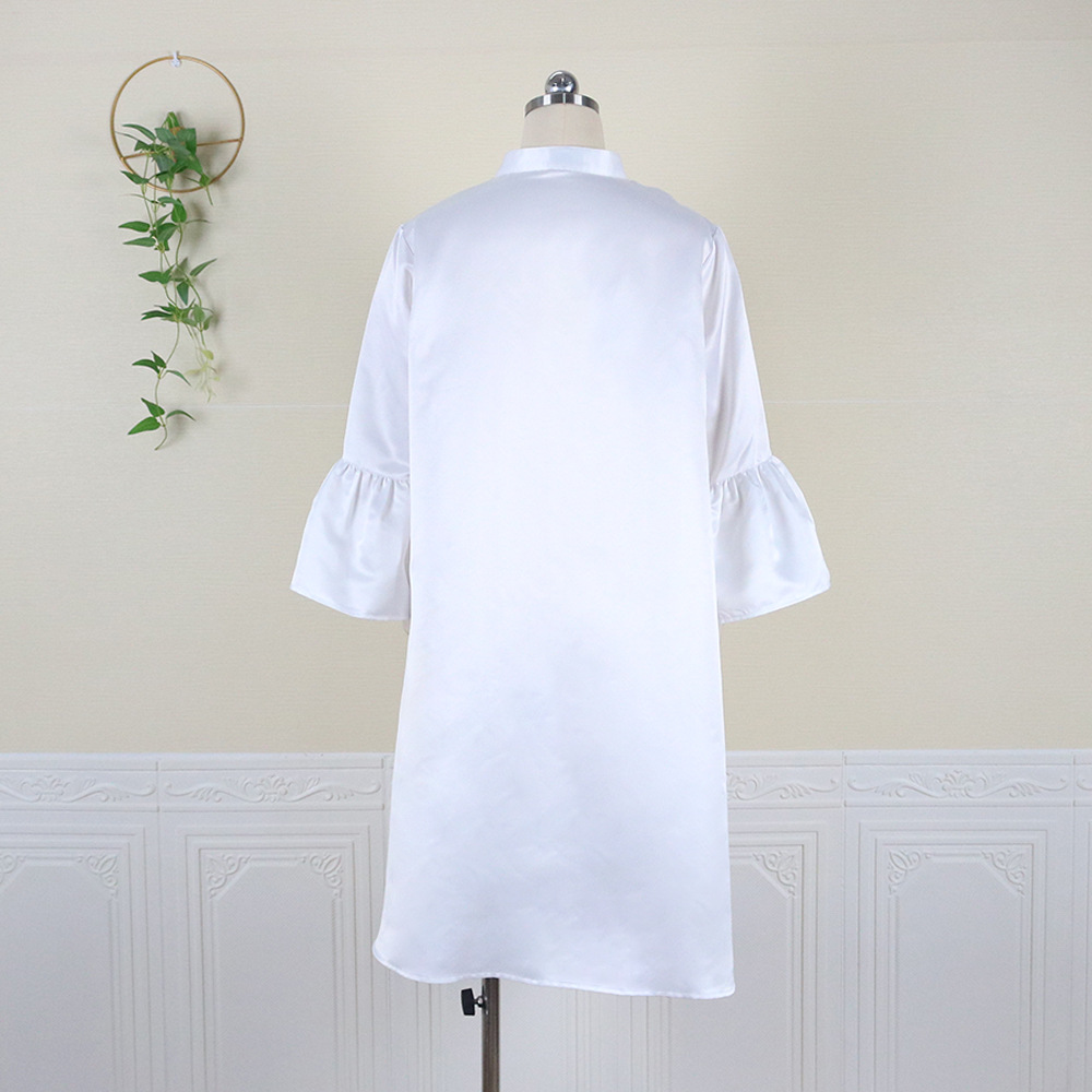 Stand collar flare sleeve button cardigan loose S-3XL oversize women's dress party dresses