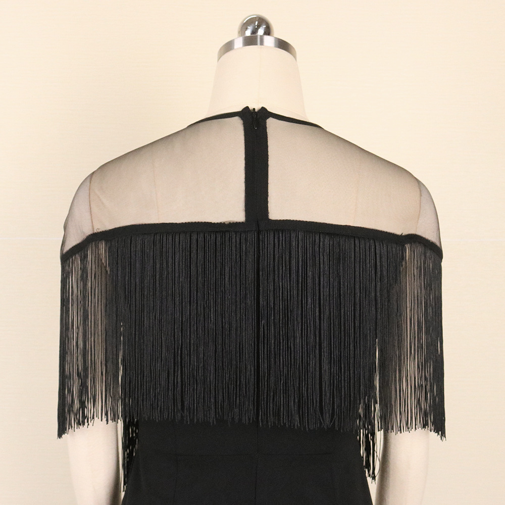Sexy perspective mesh splicing tassel high waist large size slim casual bag buttocks women's dress