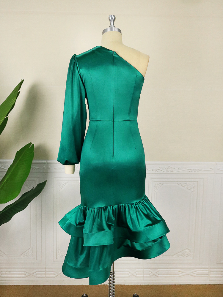 2022 Autumn New Multicolor Optional One Shoulder Oblique Neck Dress Banquet Party Baggy Hip Bridesmaid Dresses