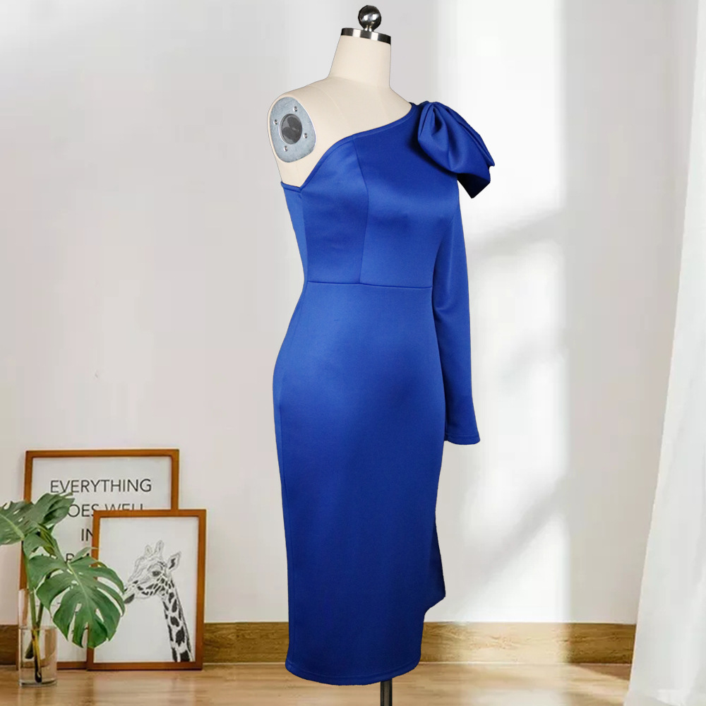 Sexy one shoulder backless bow knot high waist oversize slim fitting dress for female dress