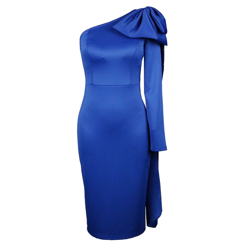 Sexy one shoulder backless bow knot high waist oversize slim fitting dress for female dress