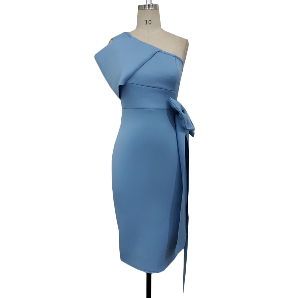 Sexy One Shoulder Bowknot Hip Wrap Dress High Waist Large Slim Pencil Dress Women's Dress