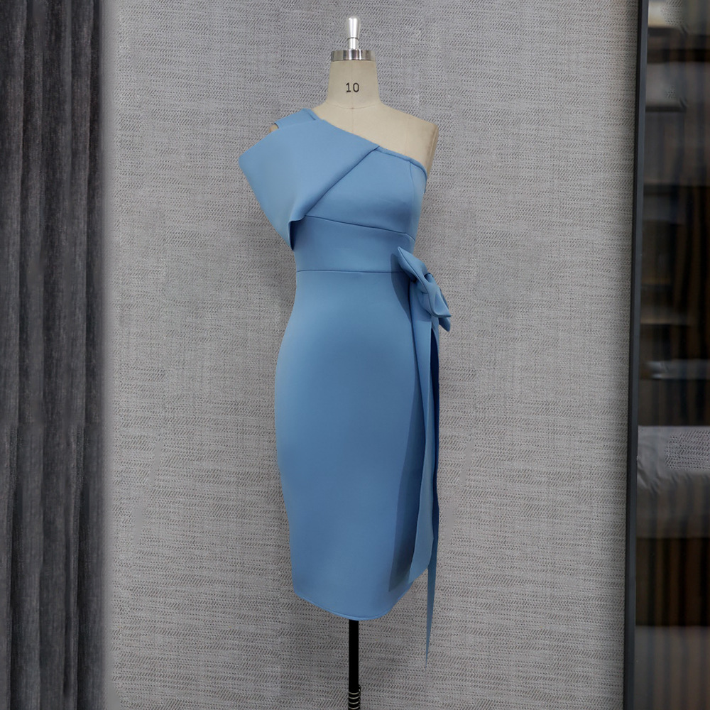 Sexy One Shoulder Bowknot Hip Wrap Dress High Waist Large Slim Pencil Dress Women's Dress