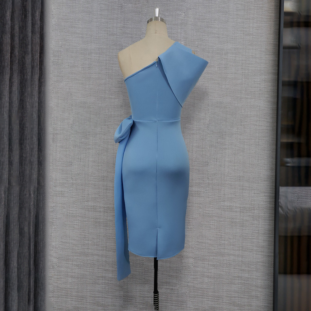Sexy One Shoulder Bowknot Hip Wrap Dress High Waist Large Slim Pencil Dress Women's Dress