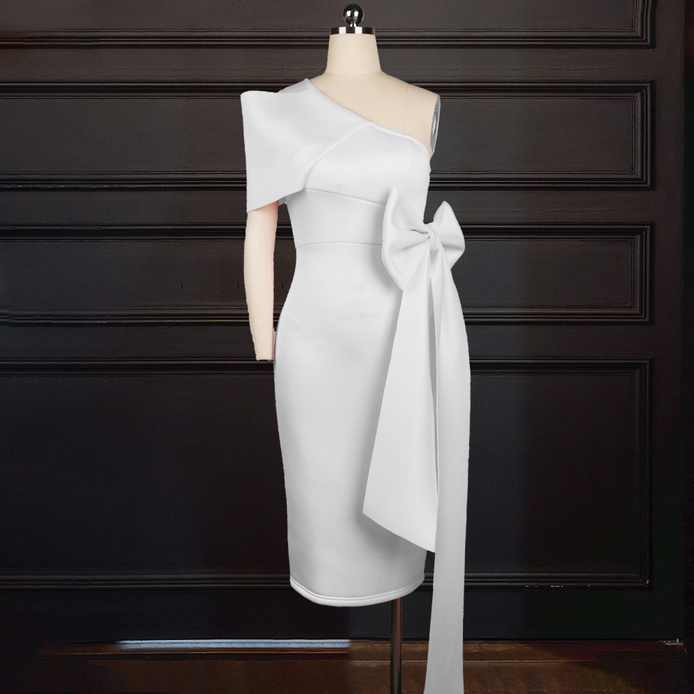 Sexy One Shoulder Bowknot Hip Wrap Dress High Waist Large Slim Pencil Dress Women's Dress