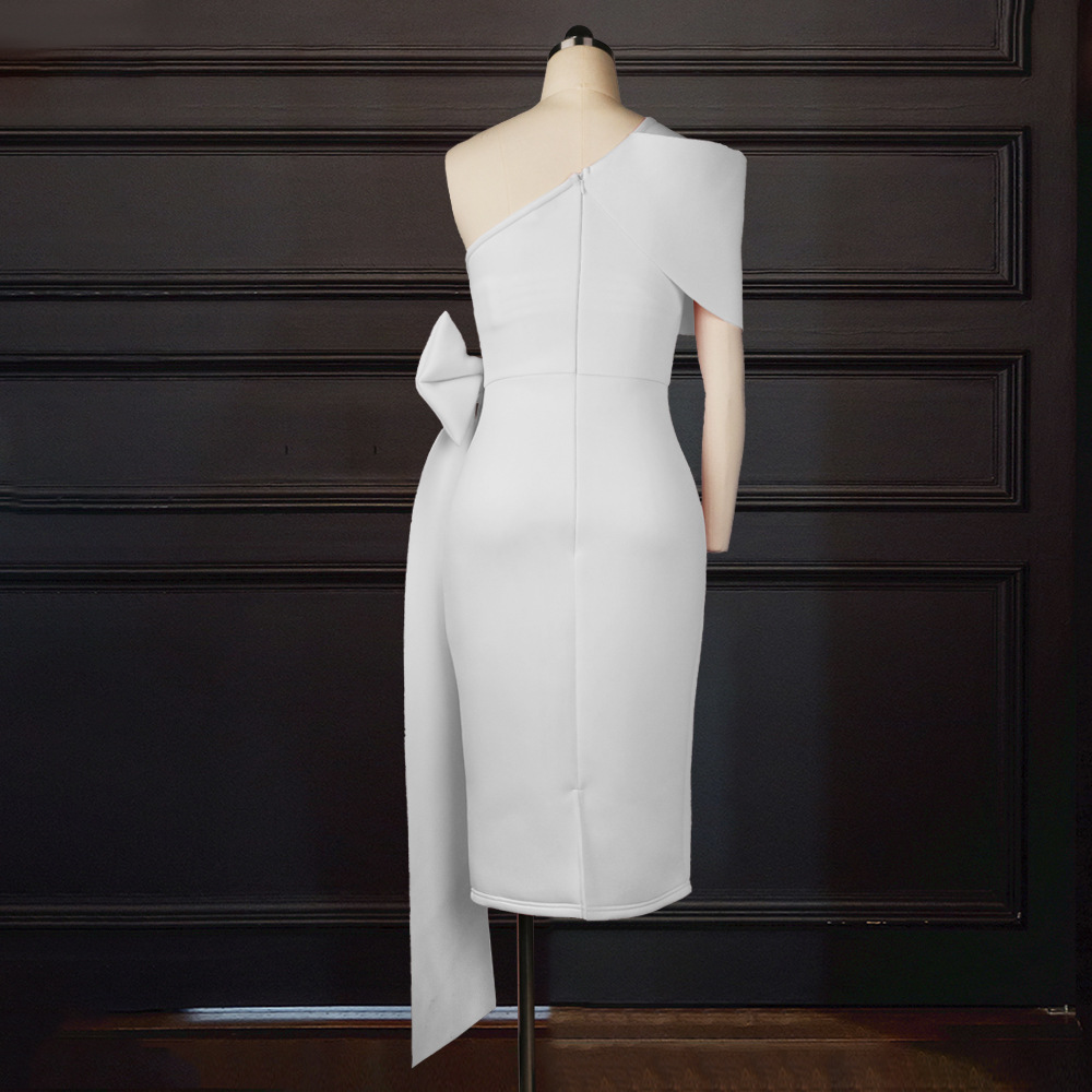 Sexy One Shoulder Bowknot Hip Wrap Dress High Waist Large Slim Pencil Dress Women's Dress