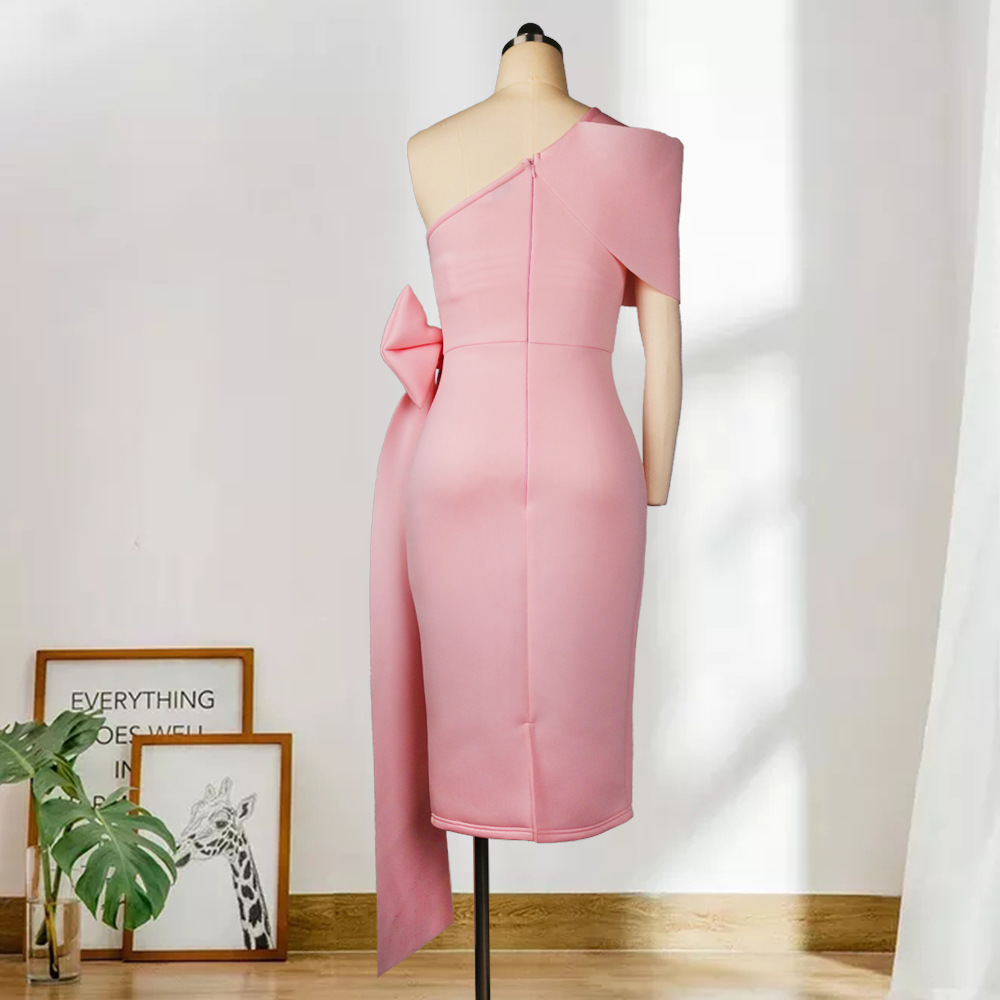 Sexy One Shoulder Bowknot Hip Wrap Dress High Waist Large Slim Pencil Dress Women's Dress