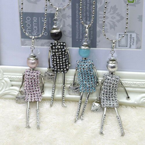 women lovely dress doll rhinestones long chain necklace girl baby pendant fashion statement jewelry