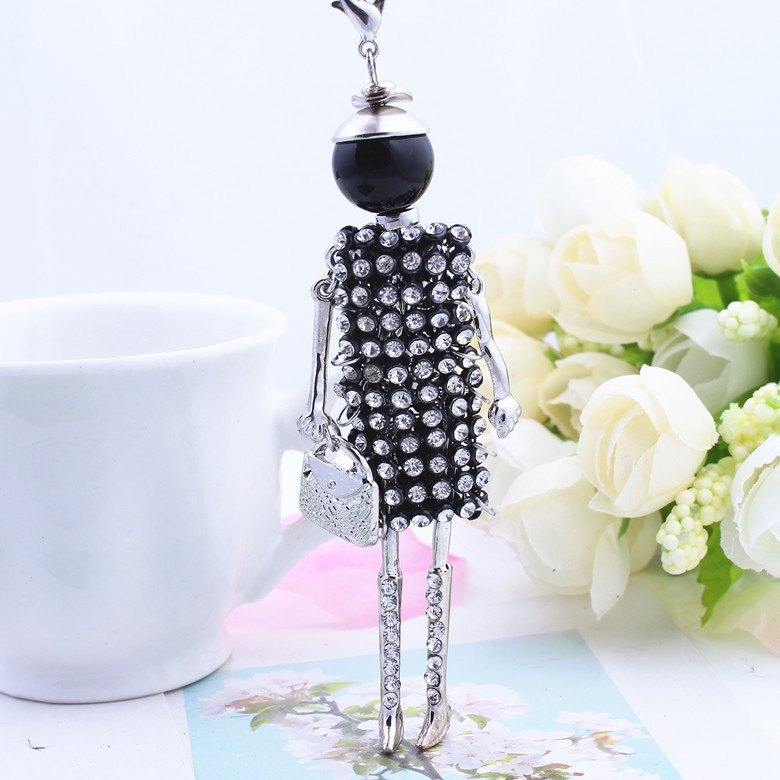 women lovely dress doll rhinestones long chain necklace girl baby pendant fashion statement jewelry
