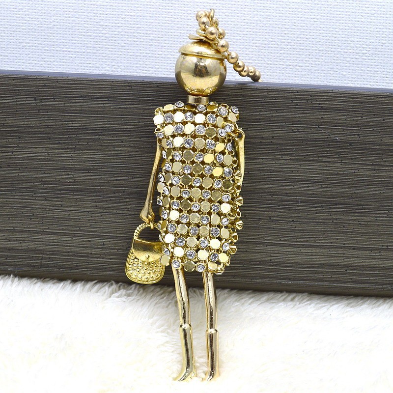 women lovely dress doll rhinestones long chain necklace girl baby pendant fashion statement jewelry