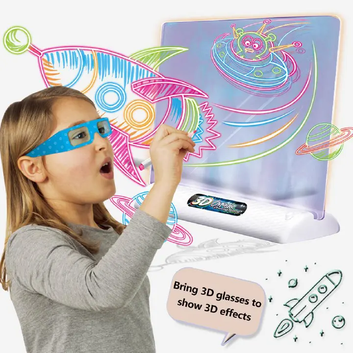 Drawing Board LED Light Effects Puzzle Magic 3D Drawing Pad Kids Painting Educational Toys Graffiti Lighting Pad Children Gift