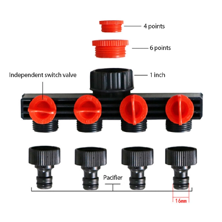1"to3/4"to1/2" Female Thread 4 Way Hose Splitters For Automatic Watering Water Pipe Linker Timer Garden Water Irrigation Tool