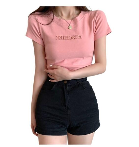 MS tops 2021 summer new slim bottoming women Clothes dress Korean Short Sleeve fashion T-shirt