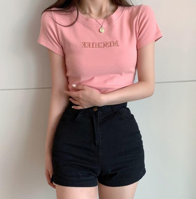 MS tops 2021 summer new slim bottoming women Clothes dress Korean Short Sleeve fashion T-shirt