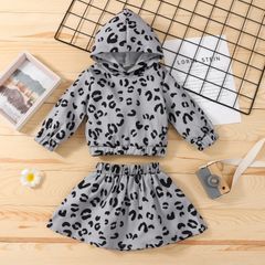 MS~Fashion Toddler Girls clothings 2pcs Clothes Sets Leopard Printed Hooded Long Sleeve Tops A-Line Skirts Outfits 1-6Y Same as picture show 100cm