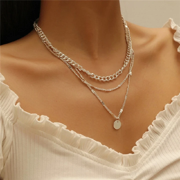 MS~New women Necklaces Clavicle Chain Short girls Pendant  Women's Crystal Dot Multilayer ladies Necklace Jewelry