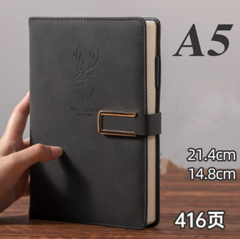 416Pages Super Thick PU Leather A5 Notebook for Business Office Retro Vintage Paper Black one size
