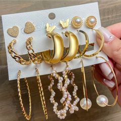 2022 New Trendy  Gold Geometric Pearl Drop Earrings for Women Circle Earrings Jewelry Female Fashion type2 one size