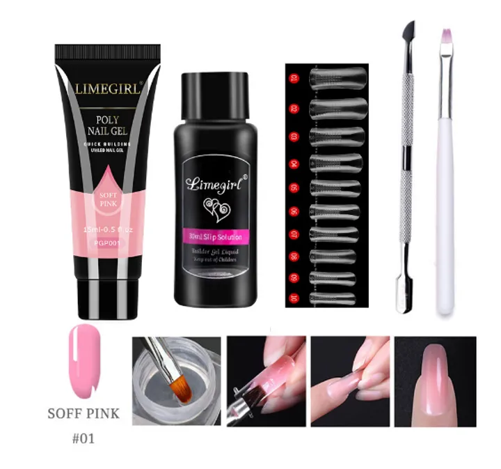 Nail Extension Professional Full Poly UV Gel Manicure Kit Semi Permanent  Polygels Nail Kit With Lamp Poly Nail Gel Extension Set type1 normal type1