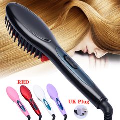 Ceramic Electric Hair Straightening Brush Hair Straightener Comb Wet & Dry Hair Care Auto Straight Hair Comb brush Styling Tools Red Colour as picture one size