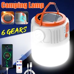 Solar Camping Light Power Bank LED Camping Lanterns 6 Gears Remote Control Waterproof Outdoor Tent Light Rechargeable Flashlight white one size as picture